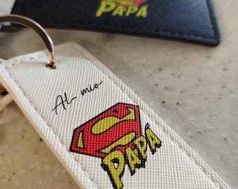 Llavero de piel sintética - IDEA DE REGALO - personalizable con nombre bajo SuperDad