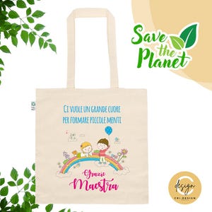 Tragetasche (100 % Bio-Baumwolle) – Geschenkidee für Lehrer – Geschenk zum Jahresende – Tasche mit langem Henkel, Direktdruck, 4 Farben