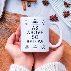 As Above So Below Mug, Occult Coffee Mug, Witchy Gift, Gothic Spiritual Mug, Alchemy Symbols, Witch Aesthetic Cup, Black & White, strange