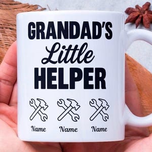 Grandads Little Helper Mug, Personalized Grandchild Name, Fathers Day Gift, Tools Mug, Gift for Grandad, Grandad Gift Mug