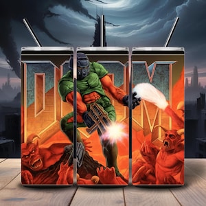 Doom Slayer 20oz Tumbler: Retro FPS Gamer Gift