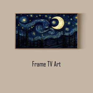 Carta da parati artistica per TV Samsung Frame - Paesaggio da sogno con foresta illuminata dalla luna - Stampa artistica fantasy per TV Samsung Frame