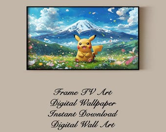 Pikachu Mount Fuji Print: Studio Ghibli Anime Art (Frame TV digitale download 16 x 9)