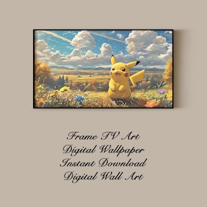 Ghibli Pikachu höstkonst: Mysigt animelandskap (Samsung Frame TV digital nedladdning 16x9)