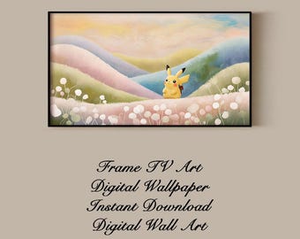 Pikachu Pastel Landscape: Frame TV Art (4K Digital Download)