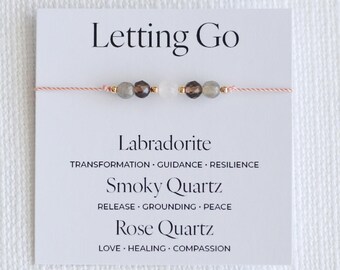 Bracelet en cristal Lâcher prise - Labradorite, quartz fumé, quartz rose