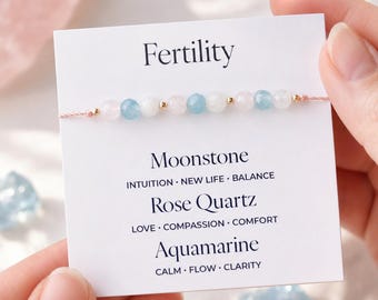 Set di braccialetti per la fertilità – Braccialetti con quarzo rosa, acquamarina e pietra di luna per chi cerca una gravidanza e per chi desidera la fecondazione in vitro.
