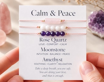 Conjunto de pulseras Calma y Equilibrio: joyería de cristal para la ansiedad, la paz y la fuerza interior.