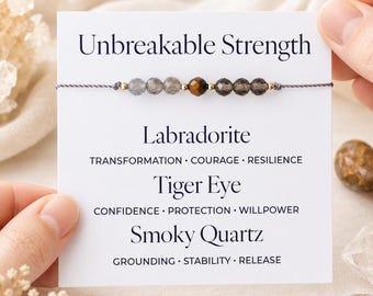 Unbreakable Strength Bracelet – Labradorite, Smoky Quartz, Tiger Eye 4mm Crystal Bracelet for Resilience