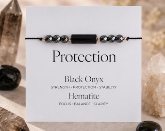 Protection Bracelet –  Black Onyx & Hematite, Gift for Confidence Courage Focus