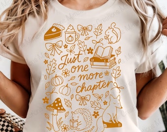 Bookish Fall PNG: Just One More Chapter Cozy Autumn Woodland Animal Doodle Design