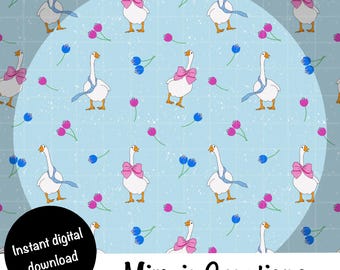 Modèle sans couture d'oies lunatiques : Oie coquette florale bleue PNG