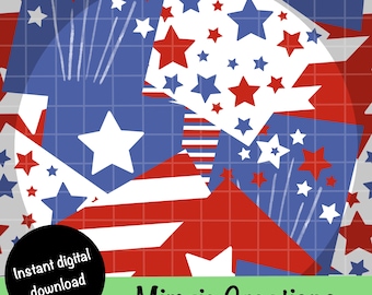 Stars and Stripes Patchwork Muster: 4th Juli Unabhängigkeitstag PNG