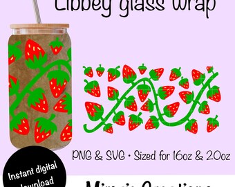 Strawberries Glass Can Wrap PNG & SVG: Simple Strawberry Pattern