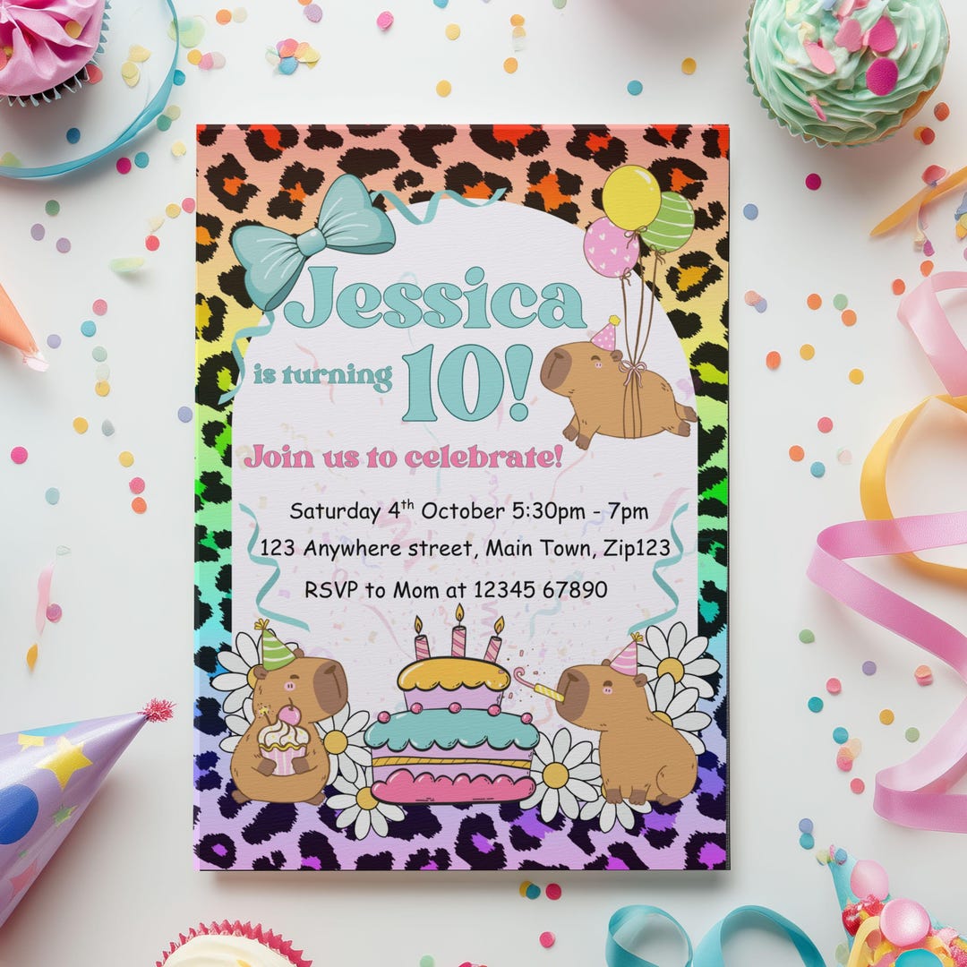 Capybara Birthday Invitation: Party Invite Editable in Canva - Etsy