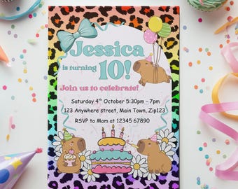 Capybara Birthday Invitation: Party Invite Editable in Canva