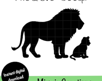 Lion and baby cub SVG & PNG: Simple Safari Animal Clipart
