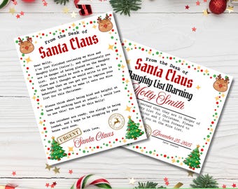 Carta y certificado de advertencia de la lista de niños traviesos de Papá Noel: Carta del Polo Norte editable en Canva