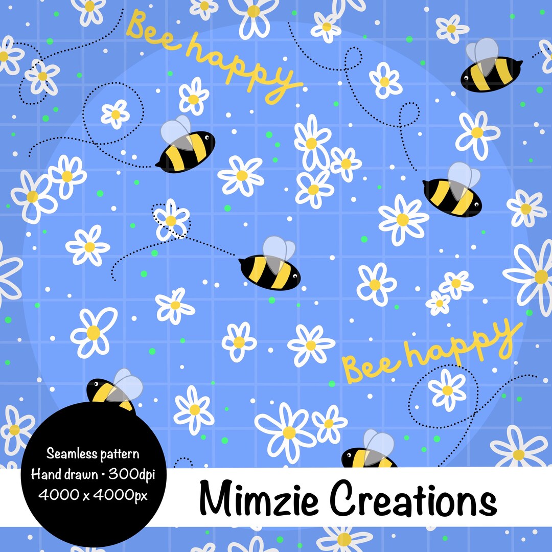 Bees and Flowers Seamless Pattern Tile: Hand Drawn Doodle Bee Happy ...