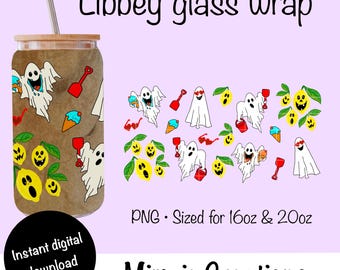 Summer Ghosts Glass Can Wrap PNG: Spooky Beach Vacation Halloween Pattern