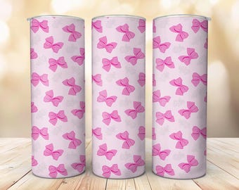 Różowe kokardki kokietki Tumbler Wrap PNG, Dziewczęcy wzór kubka Coquette, Bezszwowy wzór sublimacji kubka, Rozmiar na kubek 20 uncji