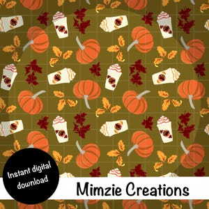 Fall aesthetic seamless pattern PNG coffee lover vibes repeating pattern for print on demand decorative digital paper fabric crafts & more