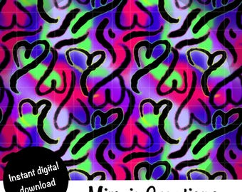 Neon Graffiti Serce Bezszwowy Wzór 300dpi PNG Natychmiastowe Pobieranie Papierów Cyfrowych Powierzchnia Projekt Sublimacja