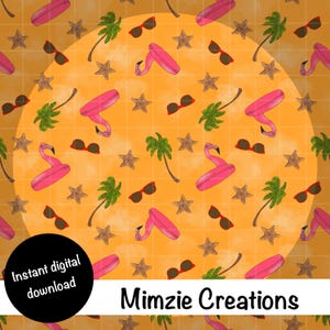 Tropical pool party seamless pattern PNG, Flamingo inflatable repeating pattern for decorative paper, scrapbooking, fabric, crafts and more
