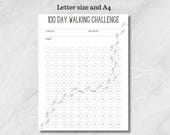 100 Day Walking Tracker: Printable Daily Challenge Fitness Goals PDF (A4 & Letter)
