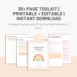 Hulpmiddelenpakket voor angstbeheersing | Printbaar werkboek voor angst | Plan voor paniekaanvallen | Aardingstechnieken | PDF over geestelijke gezondheid | Digitale download