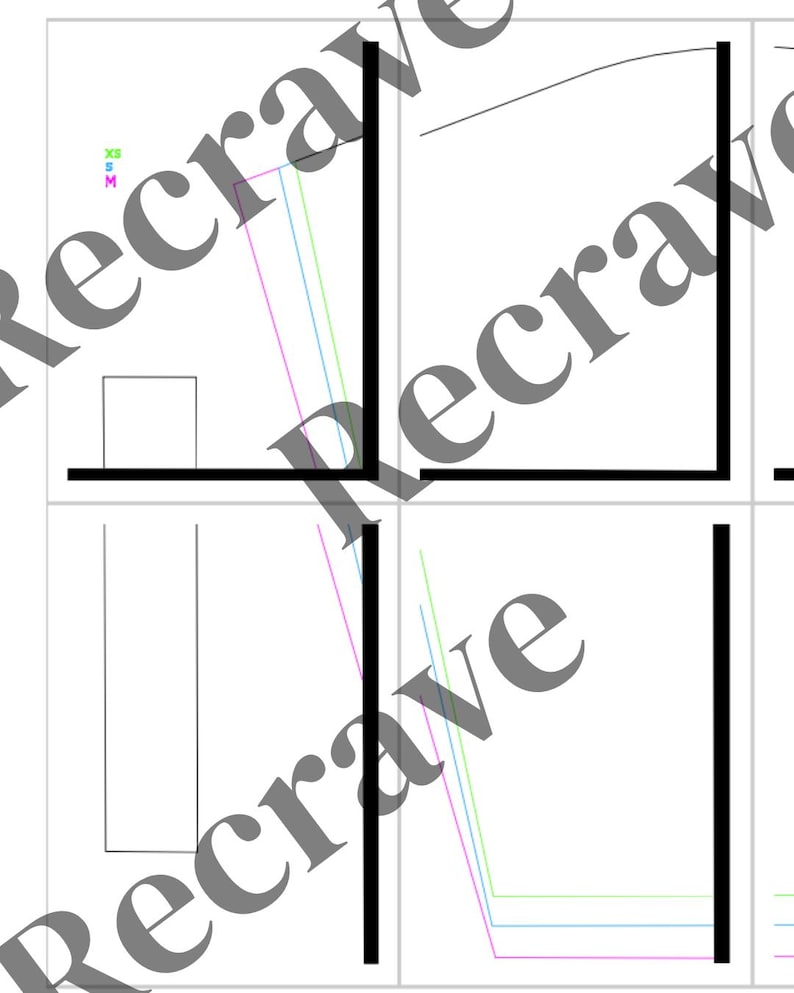 May include: A grid-like design with black lines forming rectangular shapes. Inside, there are colored lines in pink, blue, and green, along with a small white square. The word "Recrave" is watermarked across the image.