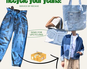 Upcycle your jeans, jute bag, tote bag, shoulder bag, crossbody bag, denim jacket, unique gift idea