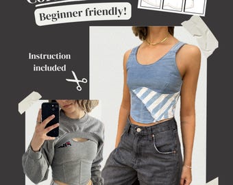 Sewing pattern DIN A4 with instruction, Corset Top, beginner friendly, XS,S, M, upcycling tutorial