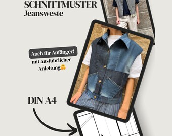 Sewing pattern for a vest, PDF, DIN A4, vest with collar, XS-S oversized