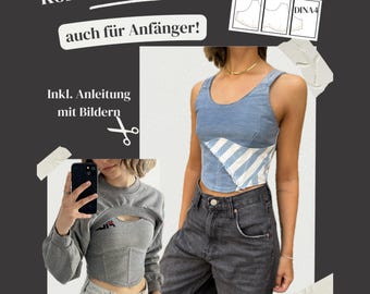 Corset sewing pattern DIN A4 with instructions, corset top jeans, beginner sewing instructions, XS, S, M, upcycling tutorial, sewing instructions with pictures
