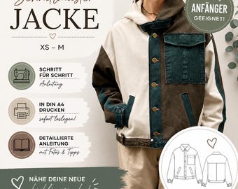 Denim jacket sewing pattern DIN A4, PDF sewing instructions for upcycling, pattern jacket with pockets