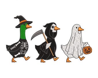 Spooky Goose Embroidery Design, Cute Ghosts Goose With Pumpkin Embroidery Machine File, Halloween Digital Embroidery Patterns