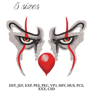 Halloween Horror Face  Embroidery Design,   Creepy Horror Clown Embroidery Machine File, Halloween Digital Embroidery Patterns
