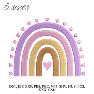 Boho Rainbow Embroidery Design,  Rainbow with HeartsEmbroidery Machine File, Digital Embroidery Patterns