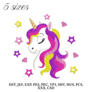 Unicorn Embroidery Design,  Unicorn with Stars Embroidery Machine File, Cute Baby Unicorn Digital Embroidery Patterns