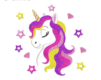 Unicorn Embroidery Design,  Unicorn with Stars Embroidery Machine File, Cute Baby Unicorn Digital Embroidery Patterns
