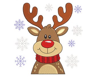 Christmas Reindeer Embroidery Design,  Christmas Embroidery Machine File, Rudolph Digital Embroidery Patterns