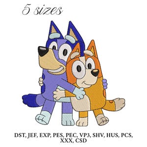 Bluey and Bingo Hug Embroidery Design,  Bluey Embroidery Machine File, Bingo Digital Embroidery Patterns