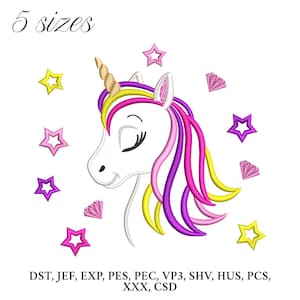 Unicorn Embroidery Design,  Unicorn with Stars Embroidery Machine File, Cute Baby Unicorn Digital Embroidery Patterns