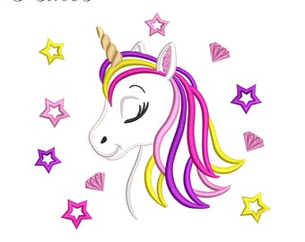 Unicorn Embroidery Design,  Unicorn with Stars Embroidery Machine File, Cute Baby Unicorn Digital Embroidery Patterns