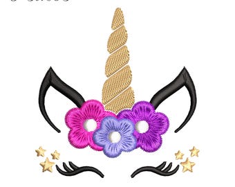 Unicorn Embroidery Design,  Unicorn with Stars Embroidery Machine File, Cute Baby Unicorn Digital Embroidery Patterns