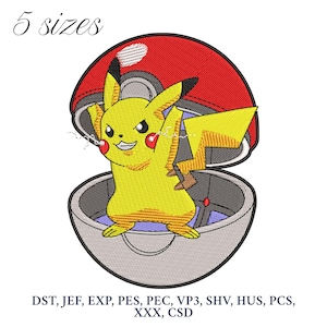 Disegno da ricamo in stile Pikachu, file per ricamo a macchina Pokemon, schemi per ricamo digitale