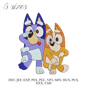 Bluey und Bingo Stickmuster, Stickdatei, Stickmuster, digitale Stickdatei für die Maschine