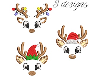 Christmas Reindeer Embroidery Design,  Christmas Embroidery Machine File, Cute Deer Digital Embroidery Patterns