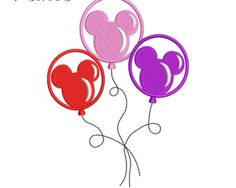 Diseño de bordado de globo de Mickey Mouse, archivo de bordado de globo de Disney, patrones de bordado digital de orejas de Mickey Mouse